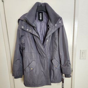 Warm lavender-gray hooded coat